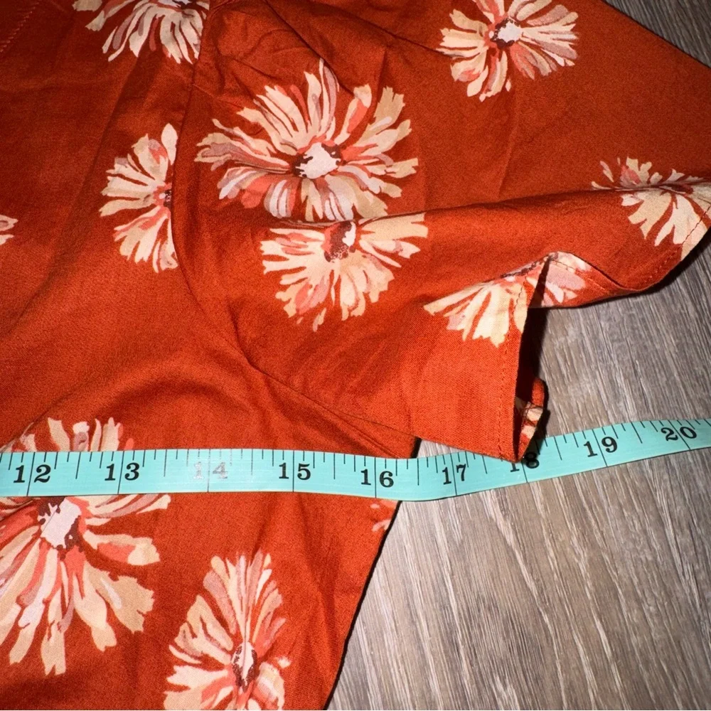 Madewell Floral Print Wrap Cotton V-Neck Mini Dress Rusty Torch dark orange S - Picture 14 of 16